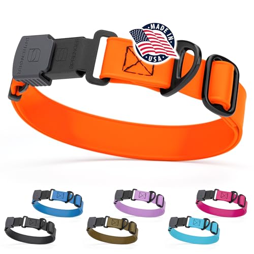 Biothane Waterproof Dog Collar with Herm Sprenger Stainless Steel Quick Release Buckle (W 1" x L 15"-25" / Hunter Orange)