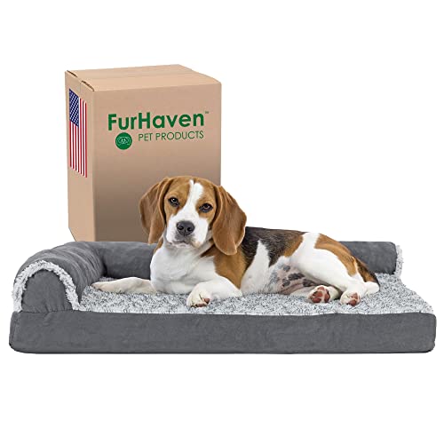 Cooling Gel Dog Bed for Medium (Medium / (Two-Tone Faux Fur & Suede) Stone Gray)