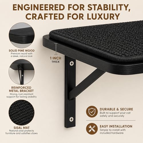 Cat Wall Shelves Set of 2 (2PCS Shelf with Black Sisal)