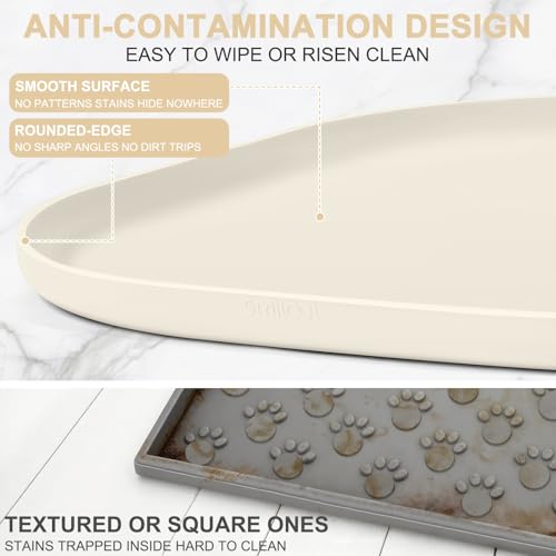 Waterproof Silicone Pet Food Mat with Raised Edge for Dog & Cat (White Sand / 24"L x 16"W)