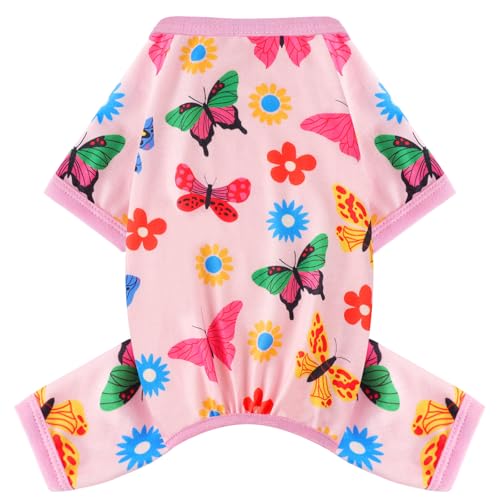 Dog Pajamas Small Sized Dogs Stretchable Summer Dog Clothes Pjs 4 Legs Girl Boy Cute Soft Puppy Outfits Doggie Cat Jammies Jumpsuit Sleeper for Pet (Butterfly / Medium (Chest 15in ))