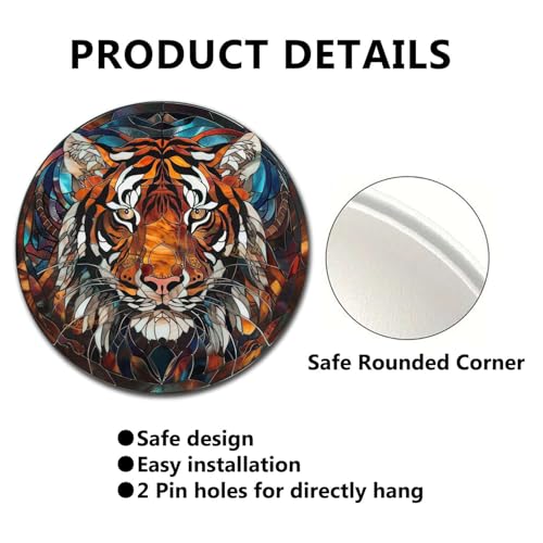 Metal Sign Circular Stained Glass Tigle Sign For Bar (8×8 Inches / Tigle-2)