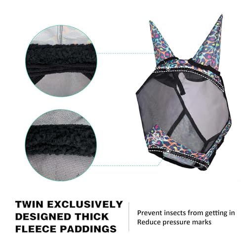 Pro LumiVista Horse Half Face Fly Mask Large Eye Space with Ears UV Protection for Horse Iridescent Prints M (Iridescent Prints / M)