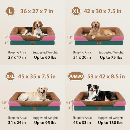 Waterproof Orthopedic XL Dog Bed for Large and Extra Large Dogs (Brown Mint / 42"L x 30"W x 7.5"Th)
