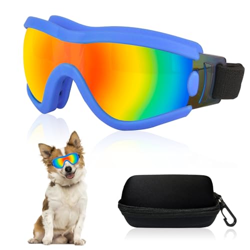 Dog Goggles Small Breed Dog Sunglasses Doggy UV Protection Glasses (Blue Frame Red Lens)