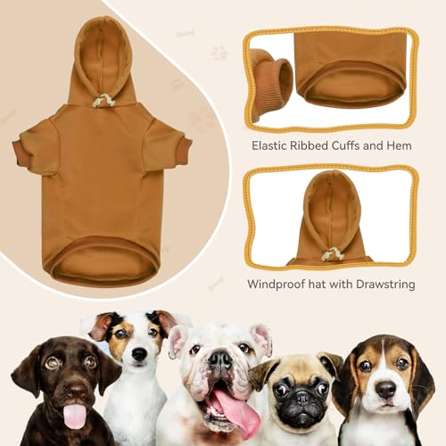 Dog Hoodie Dog Sweaters for Small Dogs Solid Soft Brushed Fleece Pet Clothes Pet Hoodie Sweatshirt with Pocket (X-Small / Coffee)