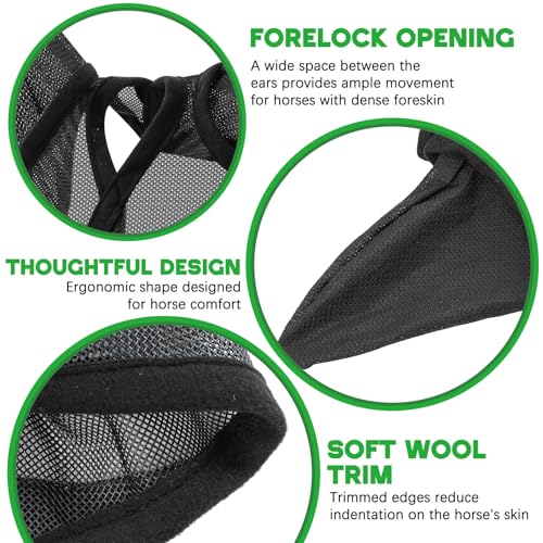 2 Pcs Horse Fly Mask with Ears Adjustable UV Protection Horse Fly Mask Accessories Large Eye Space with Ears for Horses Summer (XL-warmblood)