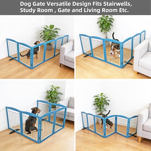 Freestanding Dog Fence Indoor (【6 Panels】120''w x 24''h / Blue)