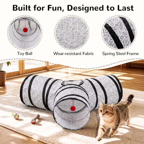 Cat Tunnel, 3-Way Collapsible Toy for Indoor Cats, Grey Coin (Grey Coin / Small)