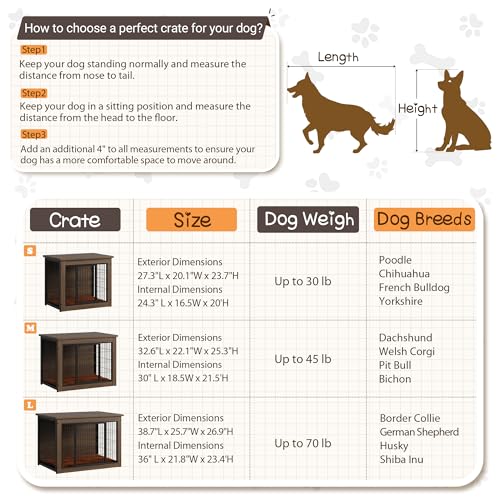 Wooden Dog Crate Furniture with Thick Cushion (M(23.6" x 22.1" x 25.3") / Brown)