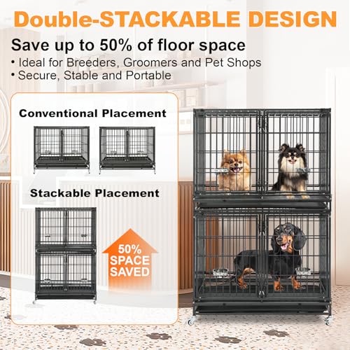 Taller 43" Two Tiers Dog Crate Cage Kennel with Divider (43"L - 2 Tiers - 2 Pack)