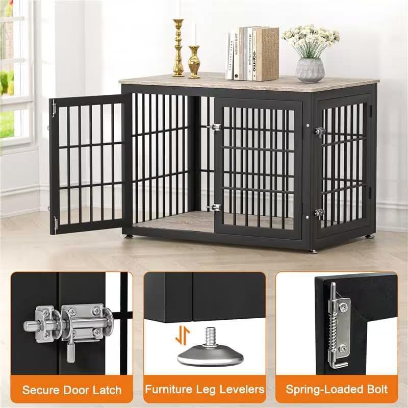 38" Heavy Duty Dog Crate Furniture for Large and Medium Dogs (Greige / 38.3"L x 25.4"W x 27.7"H)