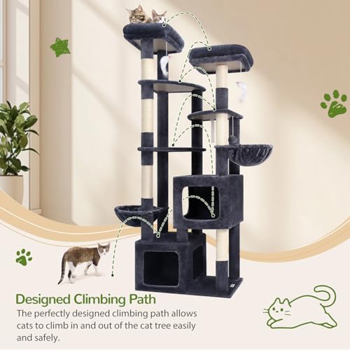 S74E Pro Heavy Duty Maine Coon Cat Tree for Large Cats (Dark Grey / 74 inch)