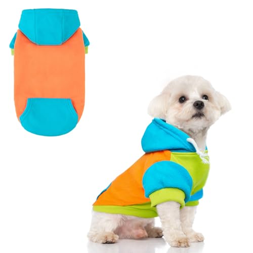 Fleece Dog Hoodie Sweatershirt with Pocket and Leash Hole (Small/Medium / Orange)