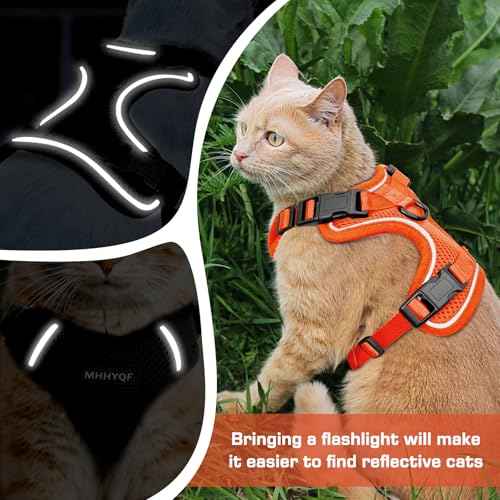 Cat Harness and Leash for Walking Escape Proof Soft Adjustable Cat Leash Breathable Comfortable Vest Easy to Wear Kitten Harness for Outdoor Travel (Orange / Medium)