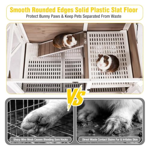 2 Story Indoor Rabbit Hutch Guinea Pig Cage with Stand (White & Brown)