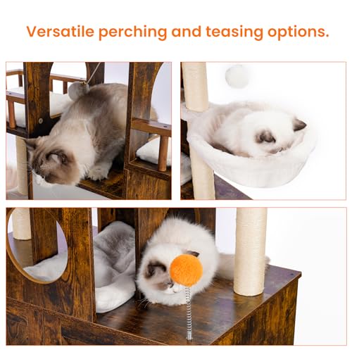Cat Tree with Litter Box Enclosure for Indoor Big Cat HCT110SR (Rustic Brown / 60 inch)
