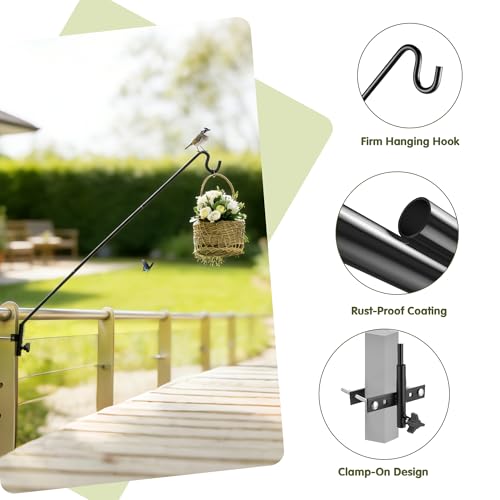 Extended Fence Deck Hook Rail Heavy Duty Bird Feeder Hook (43in Long Fence Hook-1 Pack)