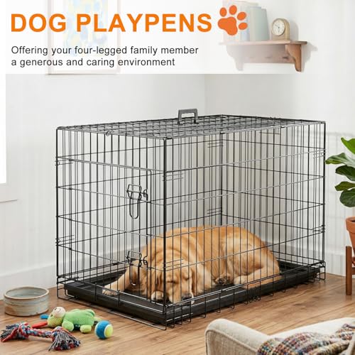 36" Foldable Metal Dog Crate (Black)
