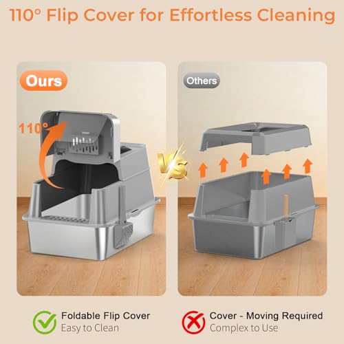 XL Stainless Steel Cat Litter Box with 110° Flip