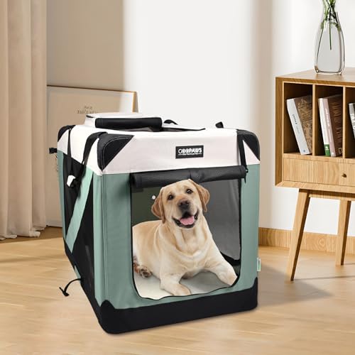 3 Door Portable Collapsible Soft Dog Crate Carrier with Bed (1-Shale Green)
