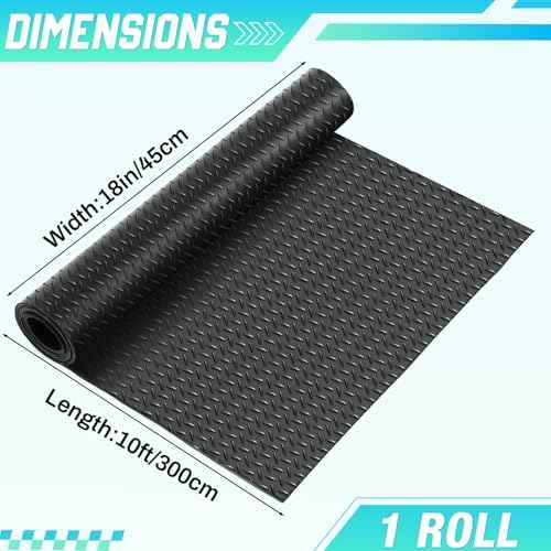 18 in × 10 ft Rubber Diamond Plate Rolls Garage Floor Mat for Under Car (Diamond Plate / 18 in x 10 ft / Black)