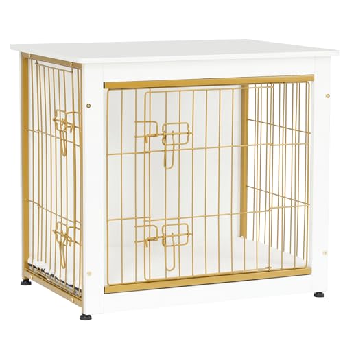 27" Dog Crate Furniture (White+Gold / 27.2"L x 20.1"W x 23.6"H)