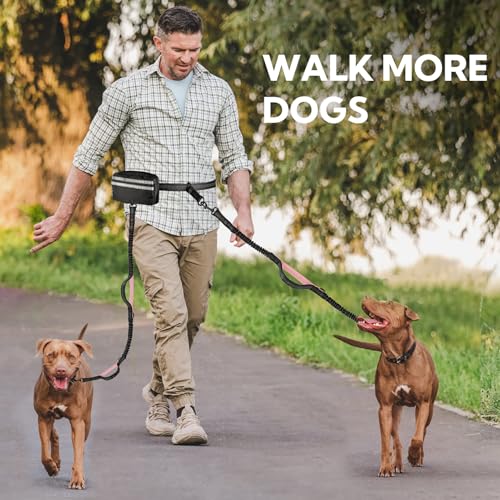 Hands Free Dog Leash for Two Dogs Walking (Black/Pink / Large)