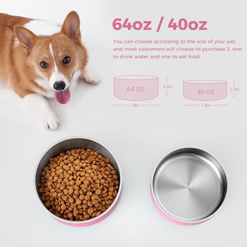 Dog Bowl Stainless Steel Food and Water Bowl (40 oz / Pink)