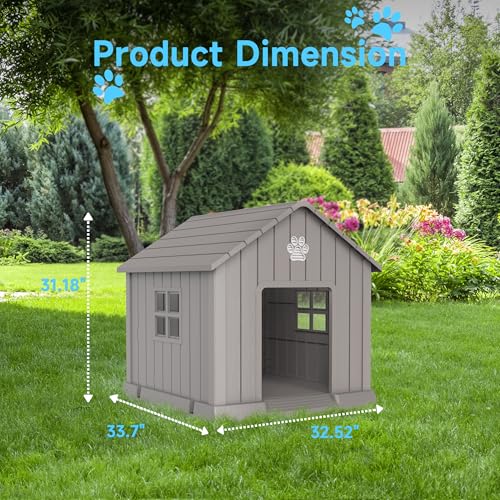 32in Large Outdoor Dog House (Grey / 31.18*33.7*32.52)