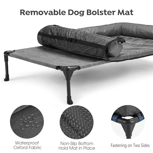 Outdoor Elevated Dog Bed with Waterproof Bolster Cushion (Black Silver / 32.0"L x 25.0"W x 7.0"Th)