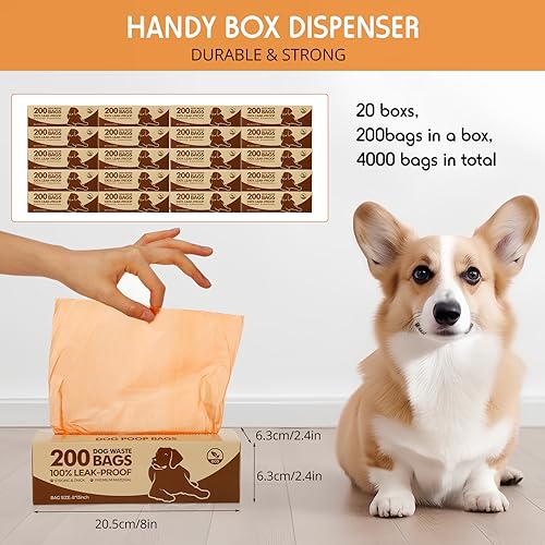 20 Rolls 4000 Ct Dog Poop Bags Leak Proof (1 Count (Pack of 20) / Orange)