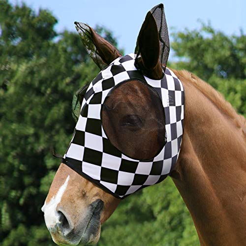 Super Comfort Stretchy Fly Mask Large Eye Space with UV Protection Soft on Skin with Breathability Checker Board XL (Extra-Full (Extra-Large) / Checker Board)