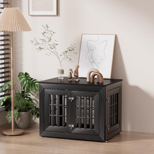 32" Heavy Duty Dog Crate Furniture for Small (32.7"L x 24.4"W x 25.8"H / Black)