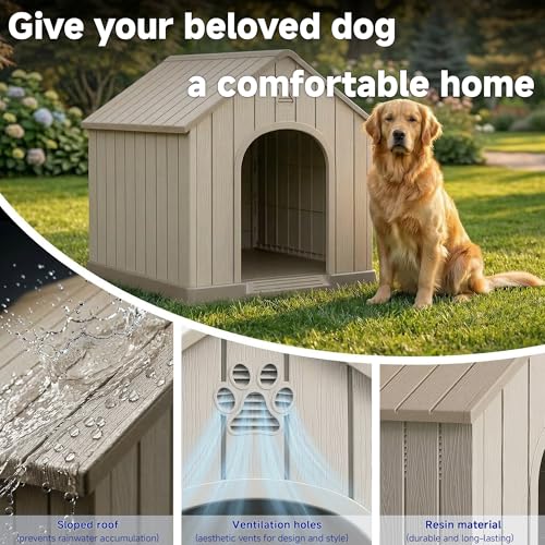 Outdoor Dog House Waterproof Roof (Light Gray / Large Dog: 38 Inch)