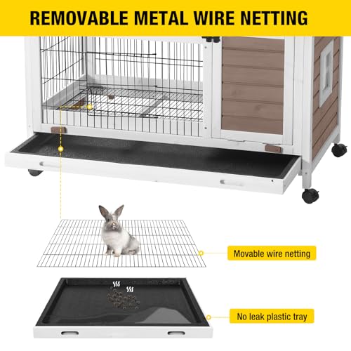 Rabbit Hutch Indoor Bunny Cage Outdoor Bunny House with Wire Floor Leakproof Plastic Tray