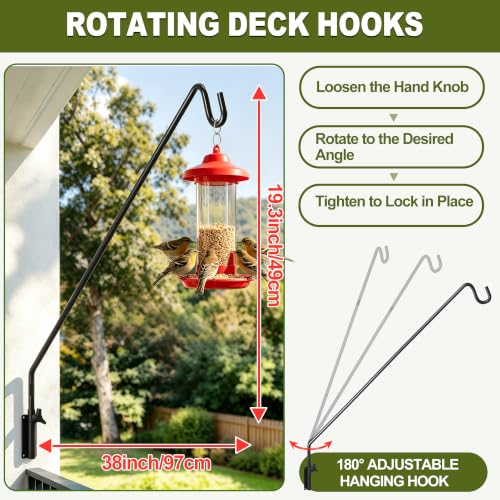 2 Packs Heavy Duty Extended Reach Wall Mounted Deck Hook Wall Pole (43in Long Wall Mounted Hook-2 Packs)