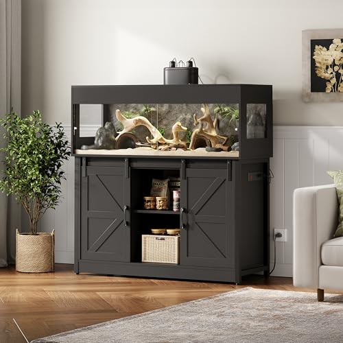 60 Gallon Reptile Terrarium with Stand Reptile Enclosure Tank (Black / 60 Gallon)