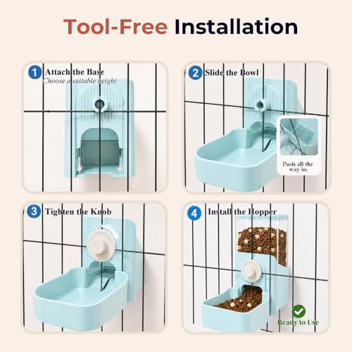 41 oz Hanging Gravity Feeder for Small Animal Cages Rabbit & Guinea Pig (Light Blue)