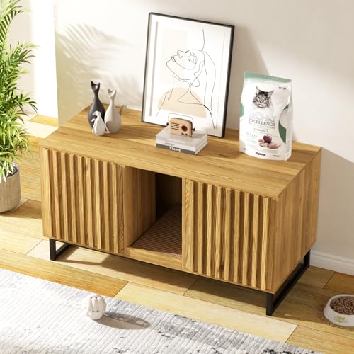 Double Litter Box Enclosure (Natural / 47.6"L x 21.5"W x 26"H)
