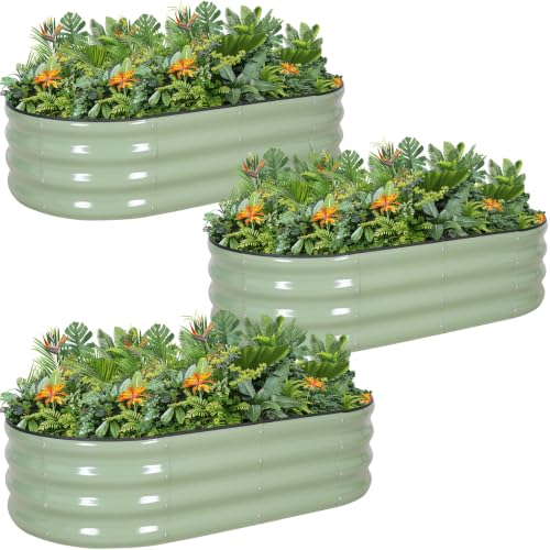 3Pcs Galvanized Raised Garden Beds 4x2x1ft for Flower Avocado (Avocado)