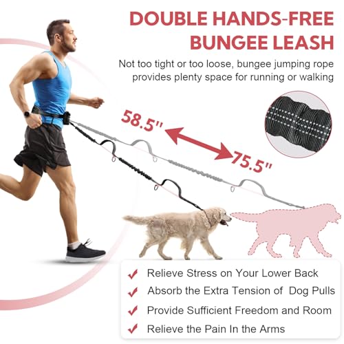 Hands Free Dog Leash for Two Dogs Walking (Black/Pink / Large)