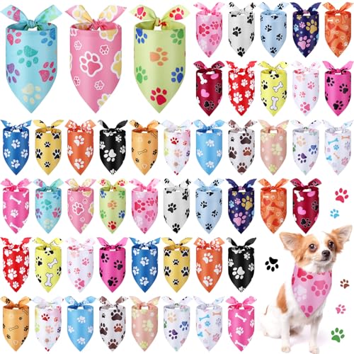 50 Pcs Paw Print Dog Bandanas Bulk (Paw Print / 19.7 x 13.8 x 13.8'')
