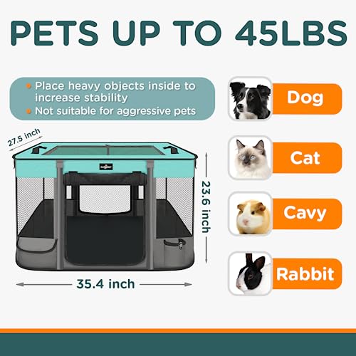 Foldable Pet Kitten Playpen (Black Teal 03 / Large(35.4''×27.5''×23.6''))