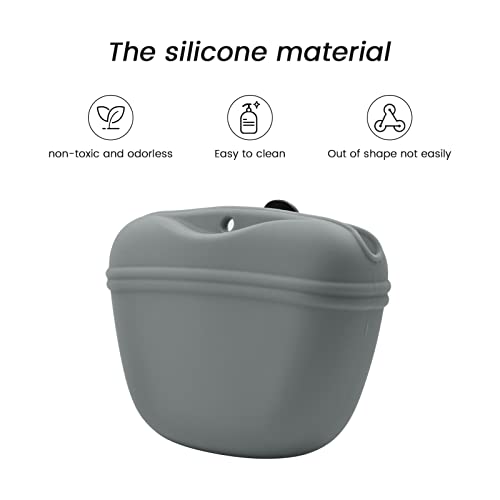 Silicone Dog Treat Pouch with Clicker Magnetic Closure Secure Clip (1 Pack / Light grey)