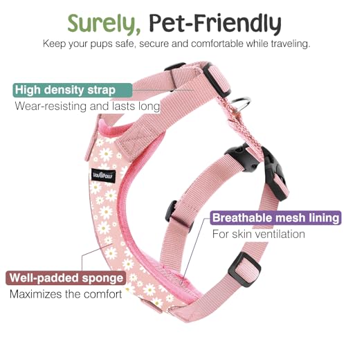 Dog Seat Belt (Pink Daisy / M (Chest: 19.7-26.4", Neck: 12.6-20.5"))