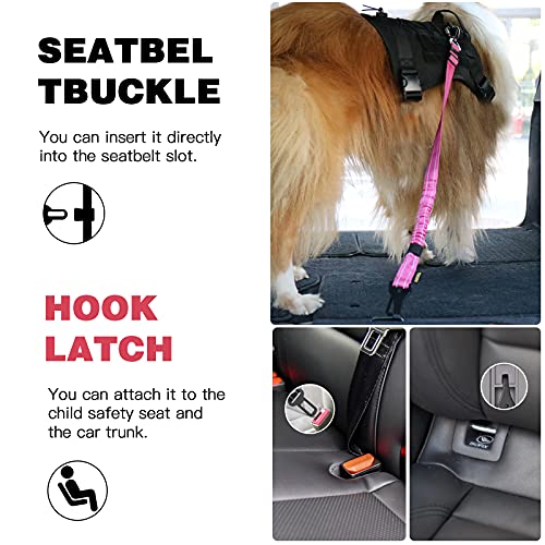 Dog Seat Belt for Car (Set Black+Hotpink)