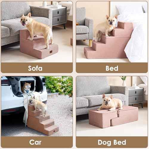 Dog Stairs for High Bed 25" H (Pink / Extra Wide 17.7" x 35" x 25")
