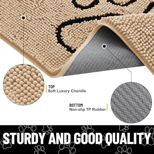Dog Door Mat for Muddy Paws (36"X24" / Beige and Black)