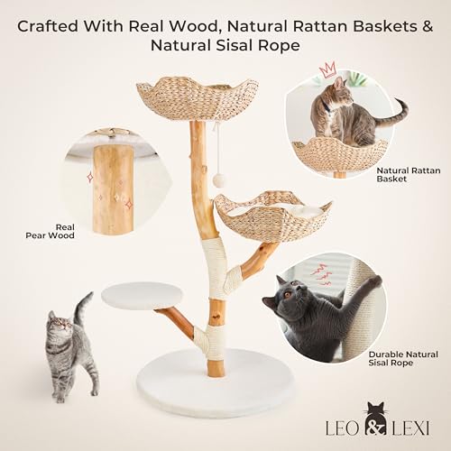 Aesthetic Real Wood Modern Cat Tree. 46 inches Tall